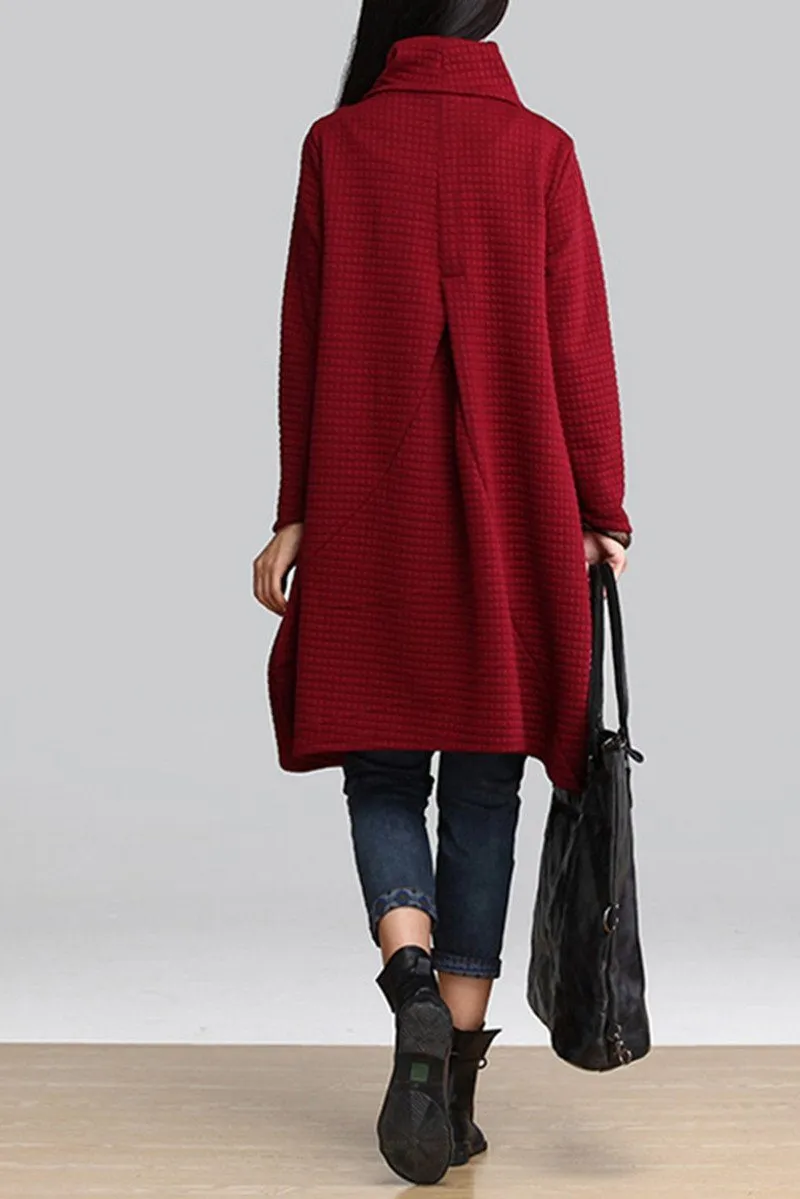 Red Art Warm Casual Loose Dress Women Tops Q2884A
