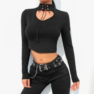 Sexy Gothic Punk Hollow Heart Long Sleeve