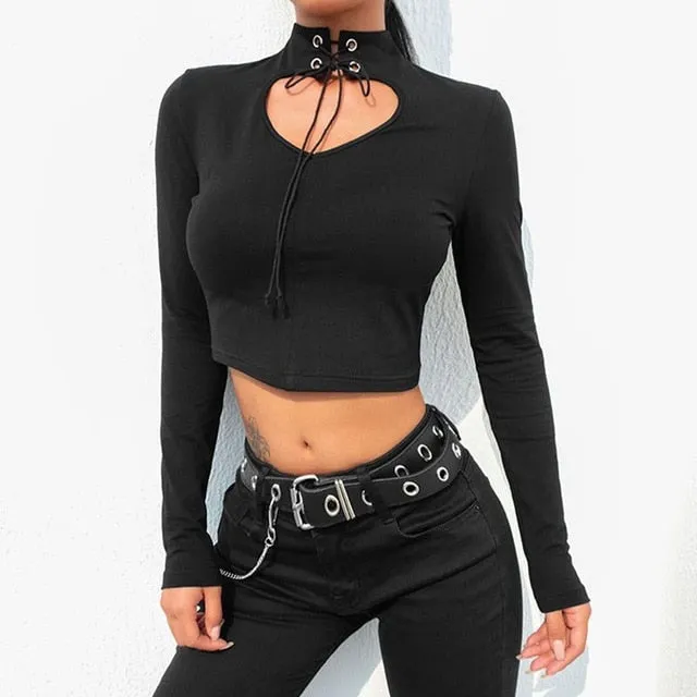 Sexy Gothic Punk Hollow Heart Long Sleeve