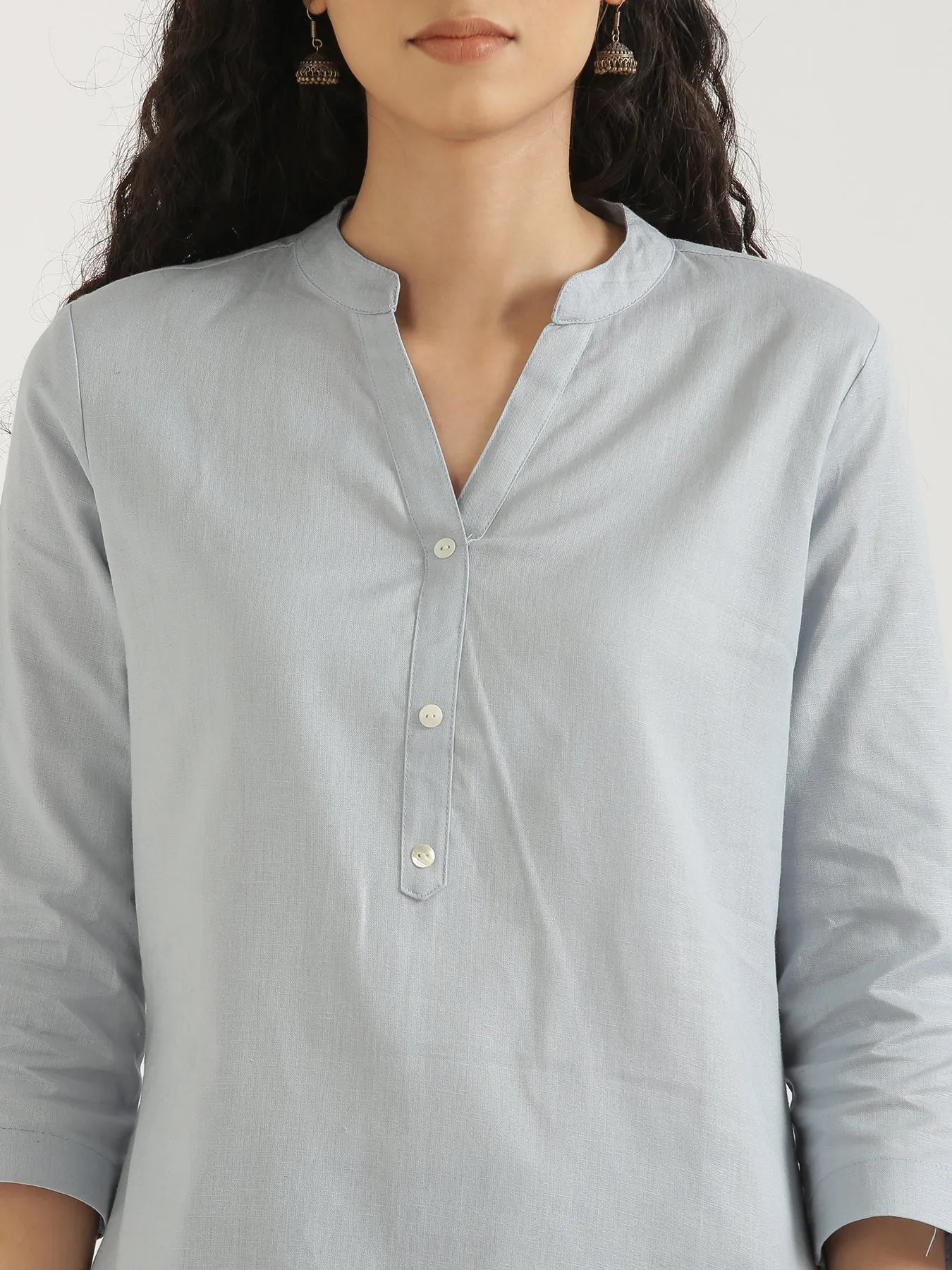 Sky Blue Airy Linen Short Kurta
