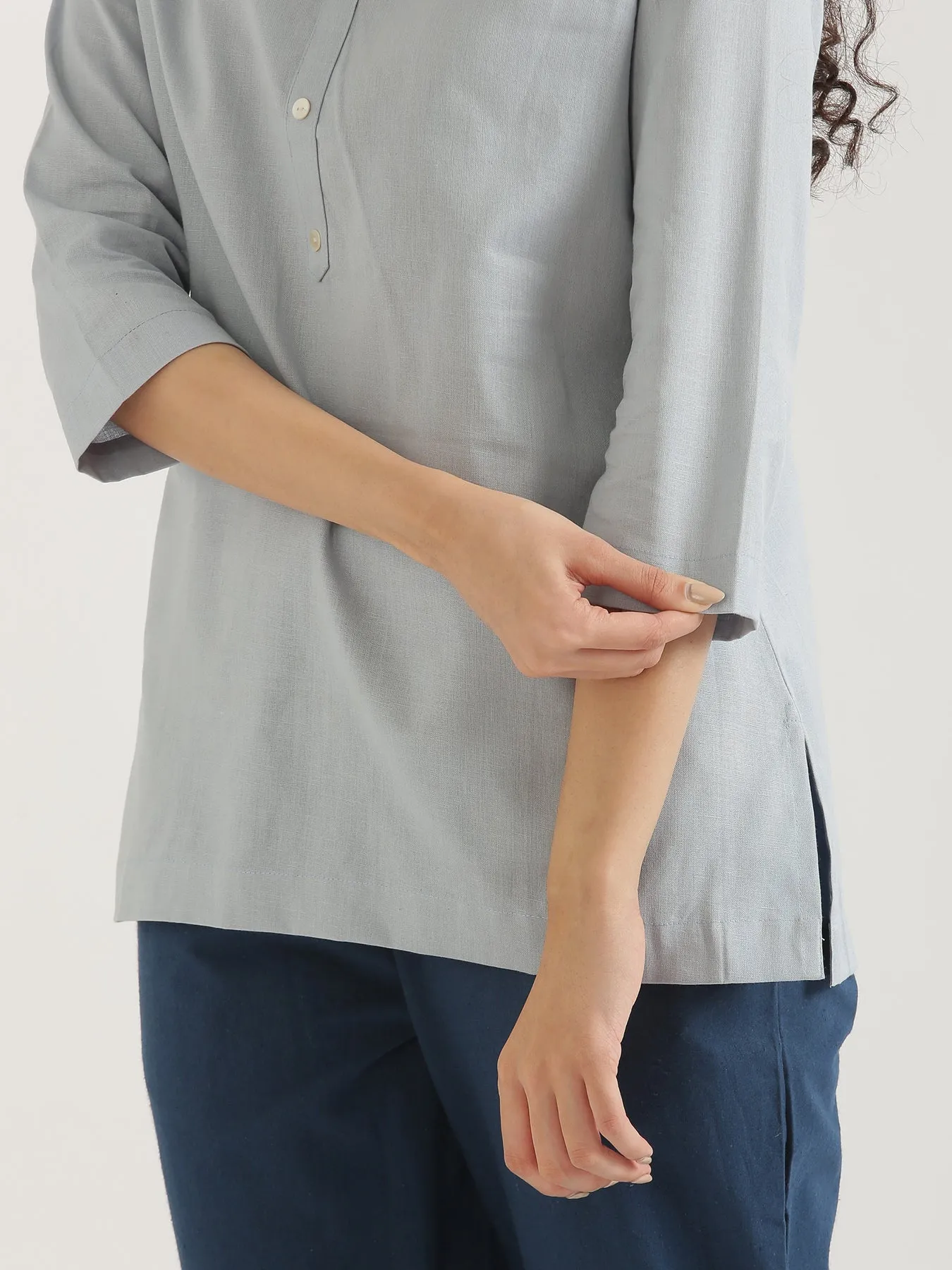 Sky Blue Airy Linen Short Kurta