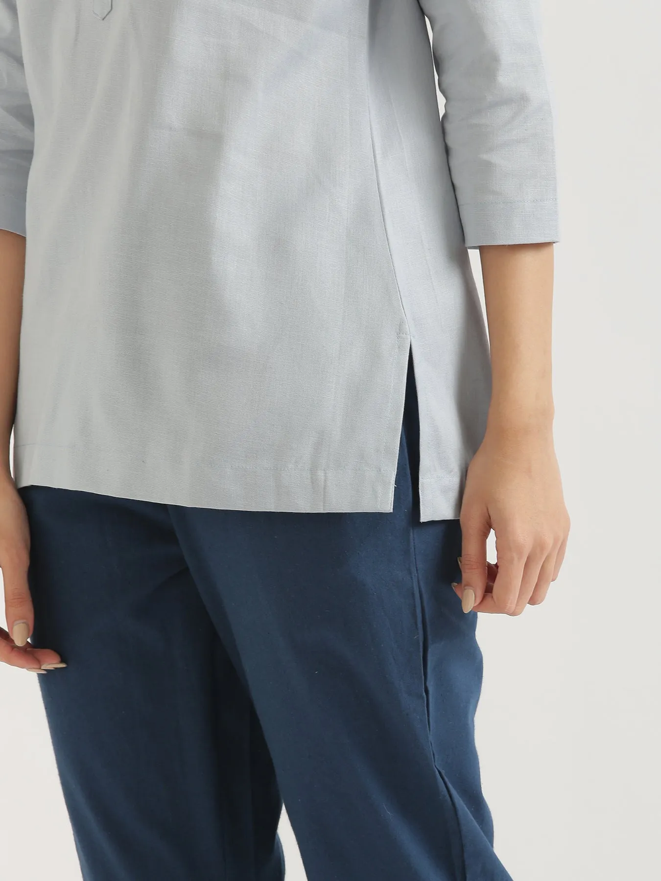 Sky Blue Airy Linen Short Kurta
