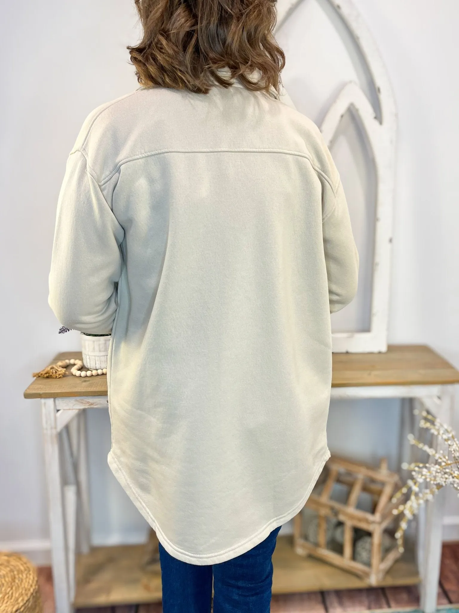 Snap-on Warm Shacket with Pockets - Natural