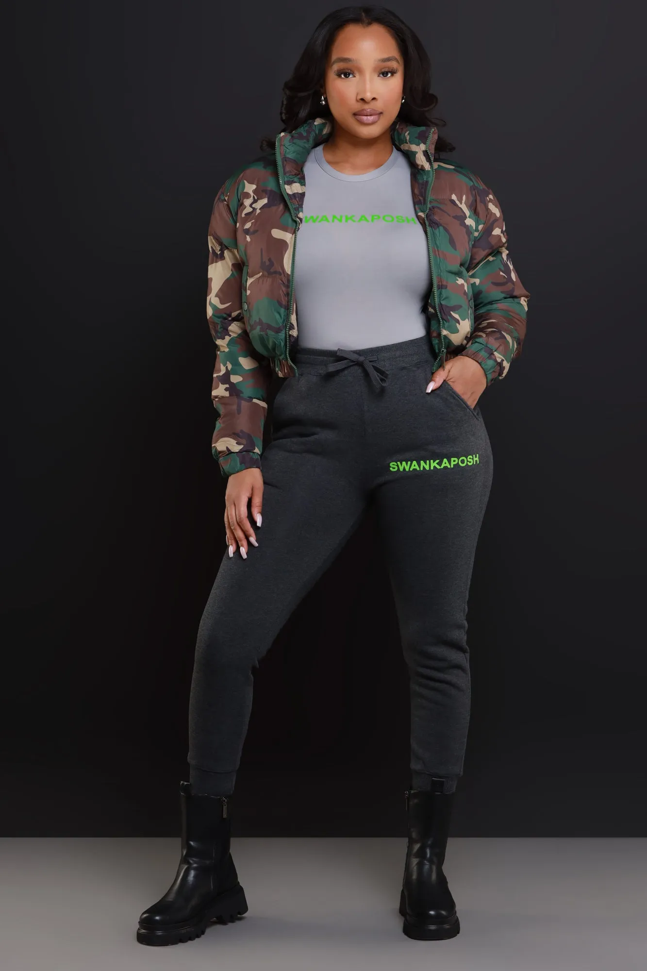 Swankaposh Logo Joggers - Charcoal Grey/Green