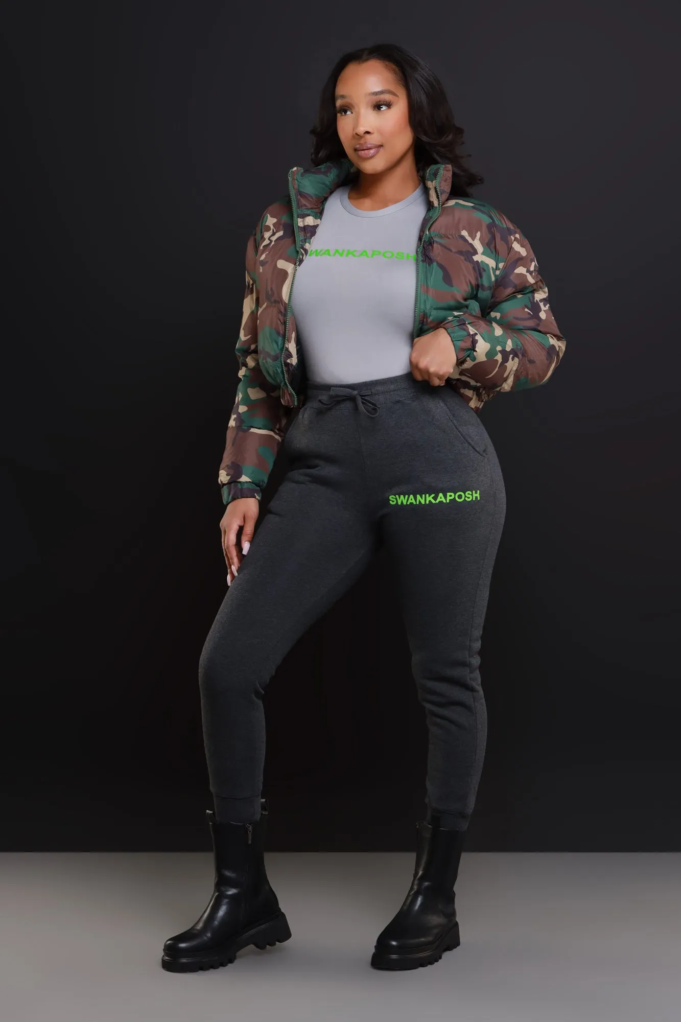 Swankaposh Logo Joggers - Charcoal Grey/Green