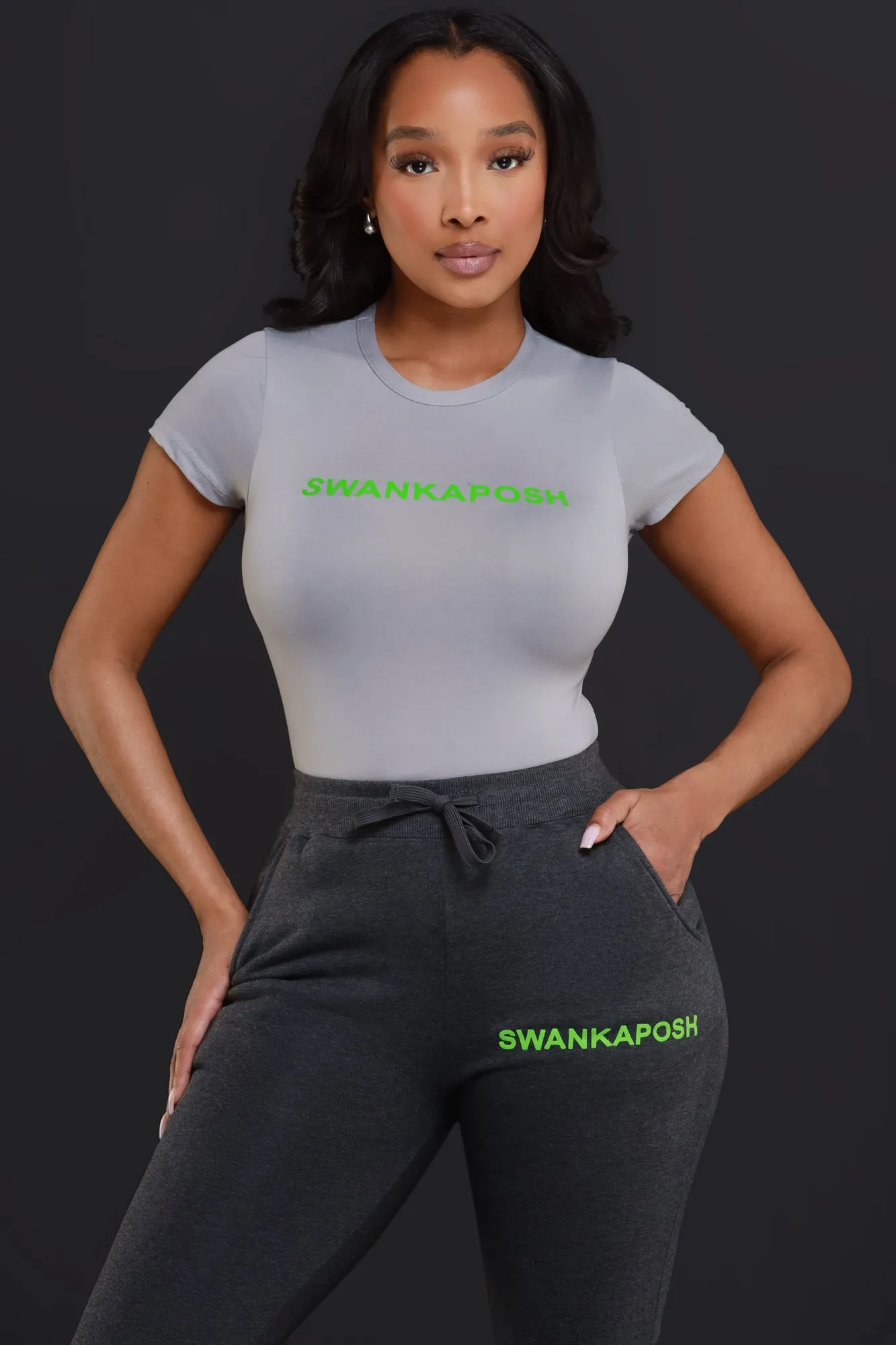 Swankaposh Logo Joggers - Charcoal Grey/Green