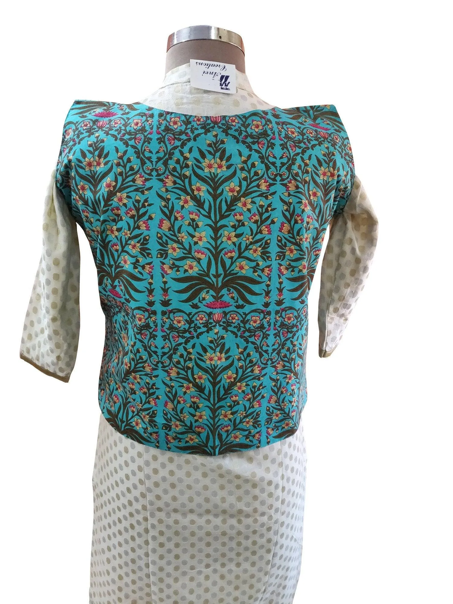 Turquoise Cotton Block Printed Ethnic Jacket ACJ18