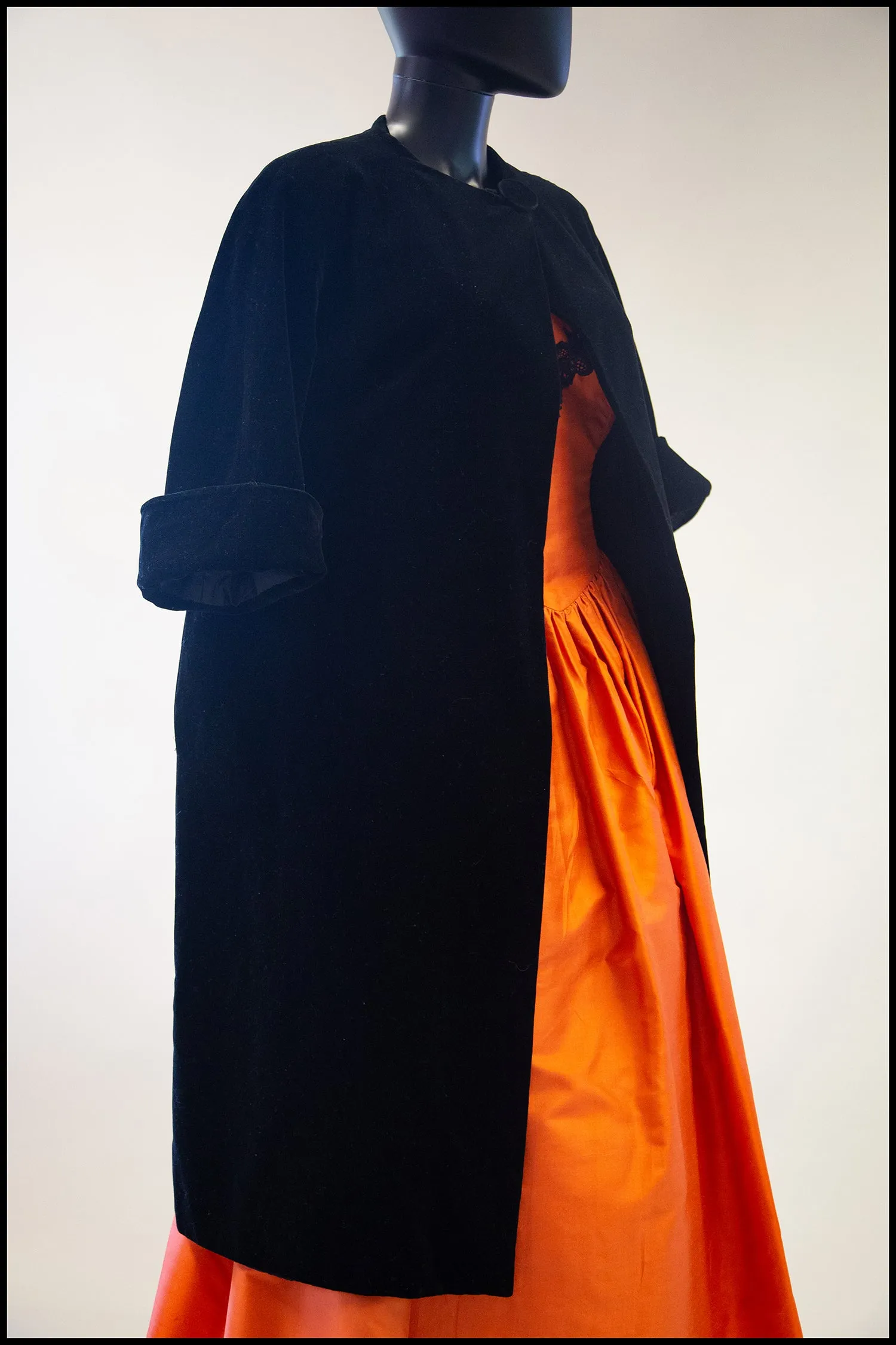 Vintage 1960s Black Velvet Duster Coat