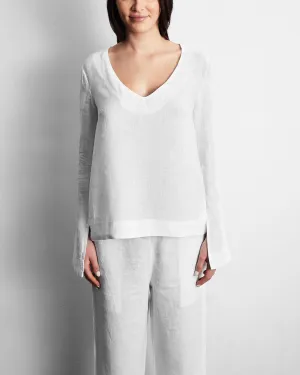White 100% French Flax Linen Top