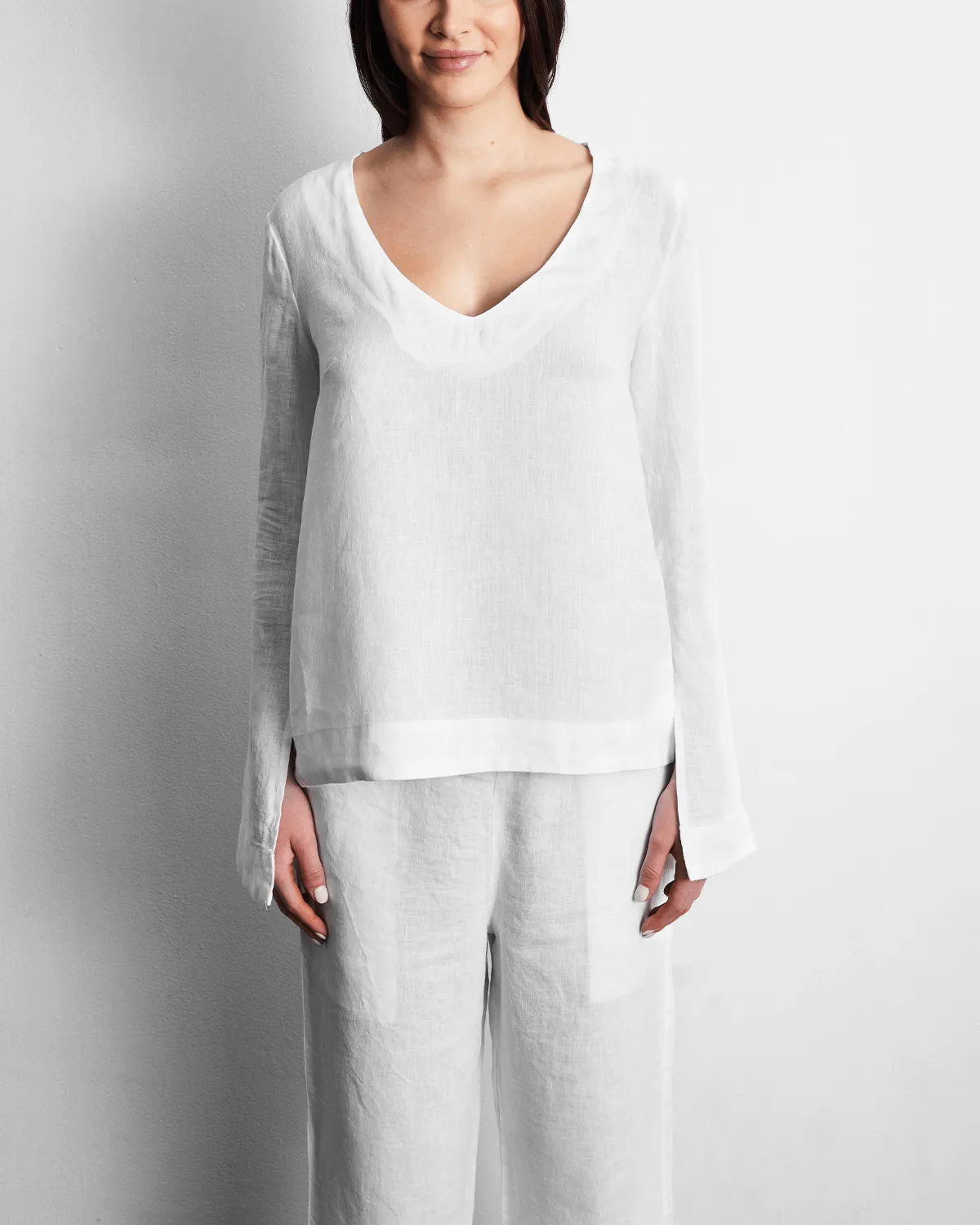 White 100% French Flax Linen Top