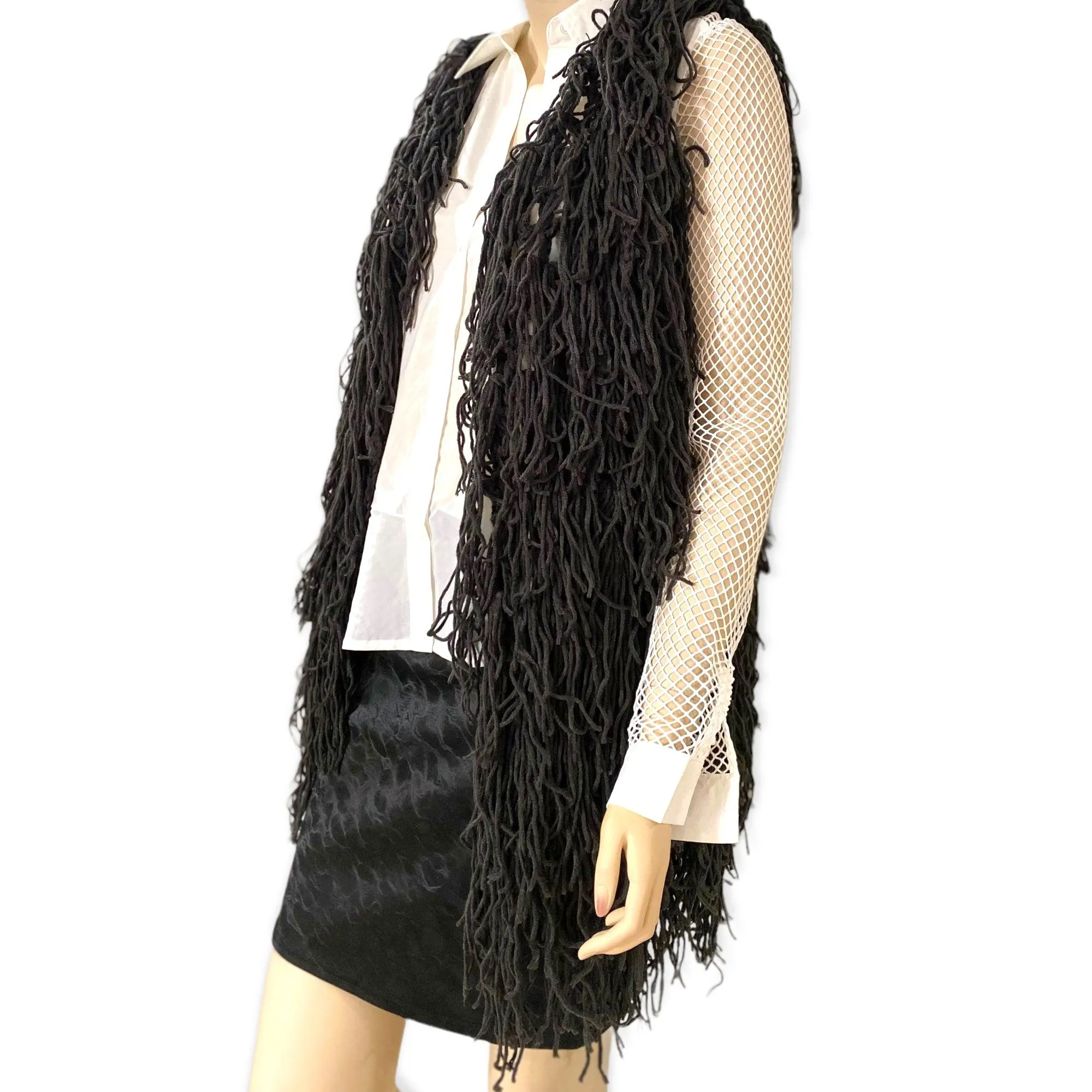 Women's Charcoal Long Fringe Vest