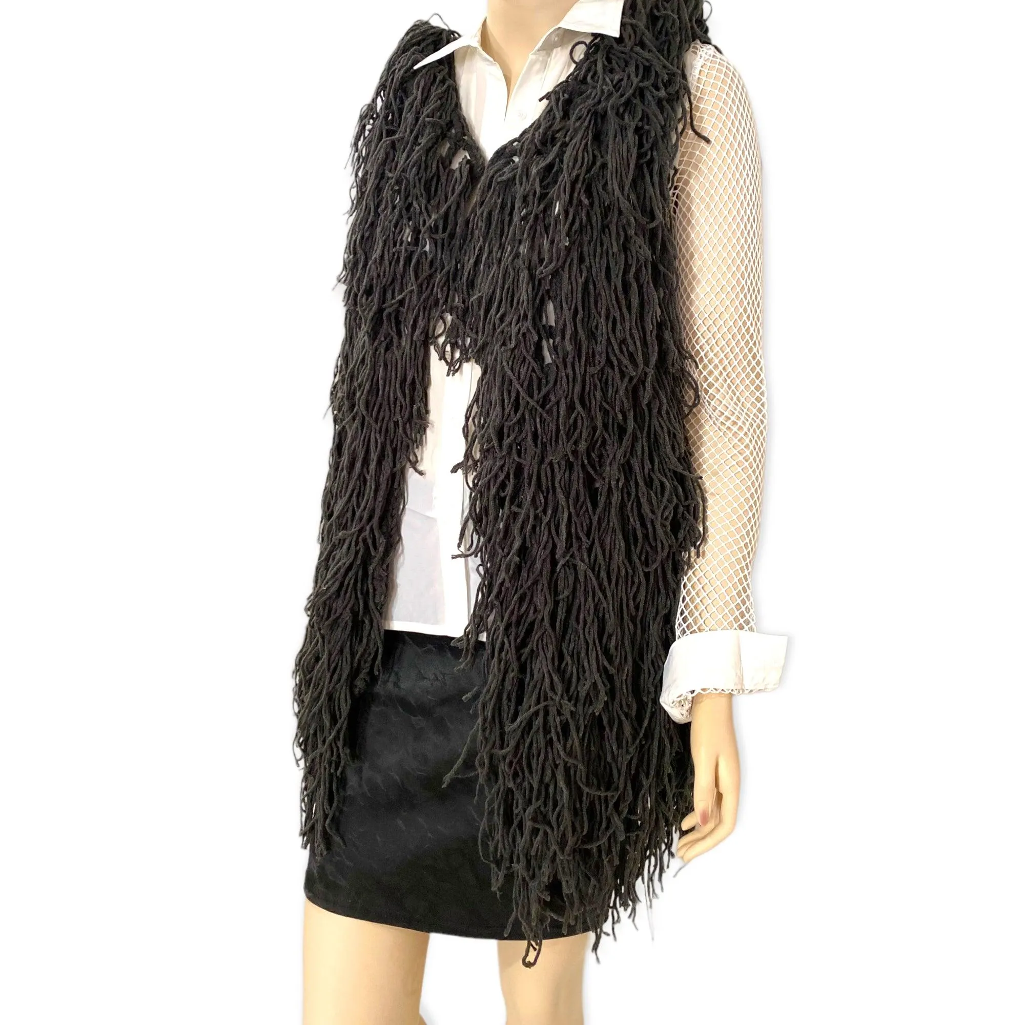 Women's Charcoal Long Fringe Vest