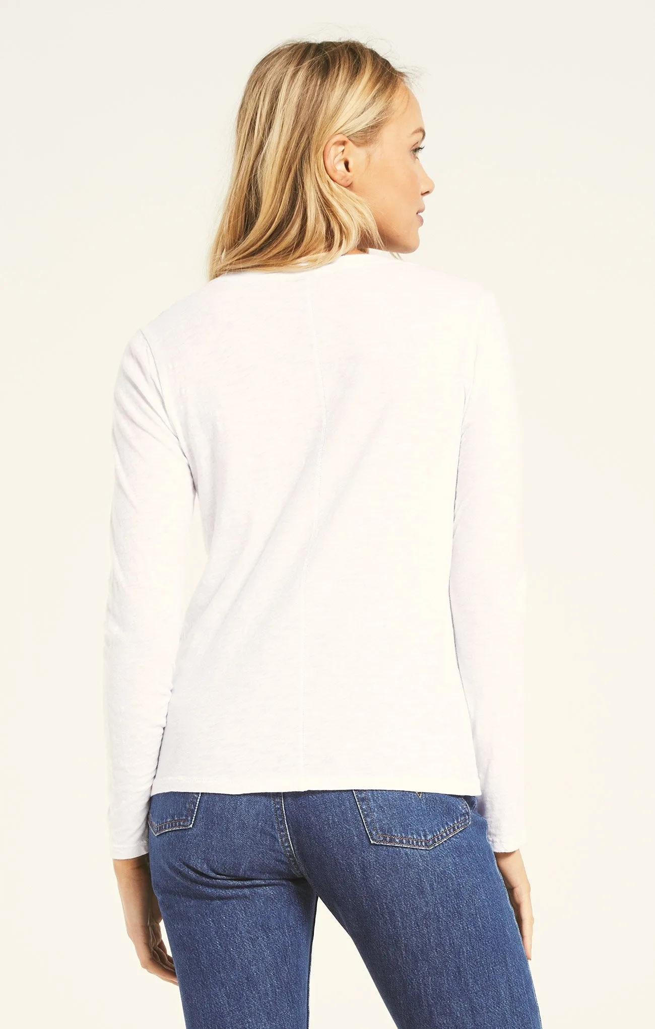 Z Supply Long Sleeve Crew-Neck Cotton Top | Black, White, Taupe